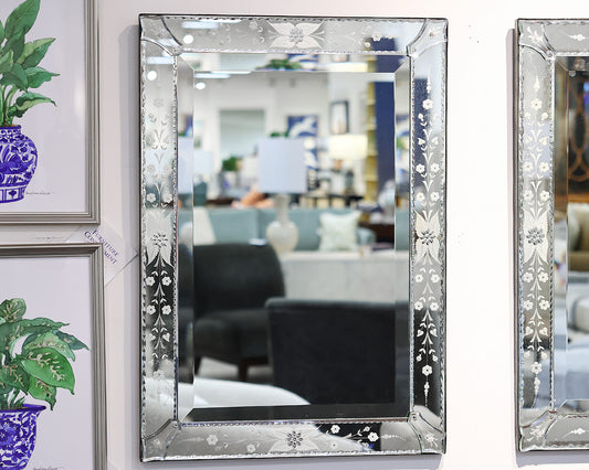 Venetian Mirror with Etched Flower Motif