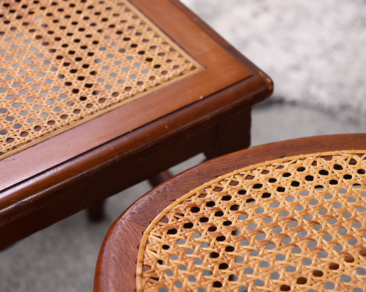 Pair of Balloon Back Chairs and Stool with Cane Seats
