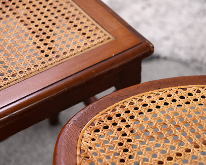 Pair of Balloon Back Chairs and Stool with Cane Seats
