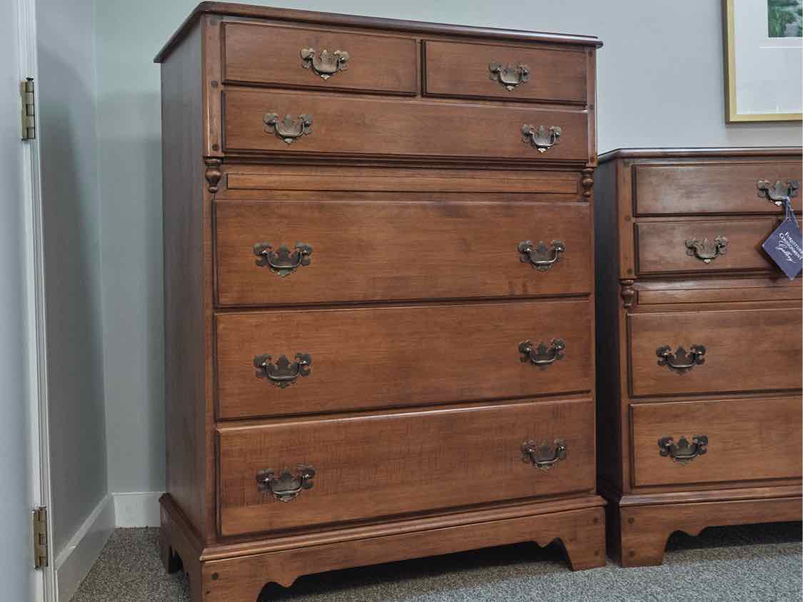 Maple 3-Over-3 Tall Chest with Antique Brass Pulls