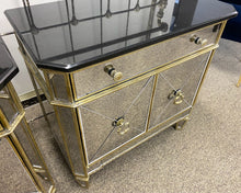 Pair of Mirrored Bedside Chests with Black Marble Tops