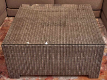 Crate & Barrel Gray Rubbed Finish Rattan Glass Top Cocktail Table