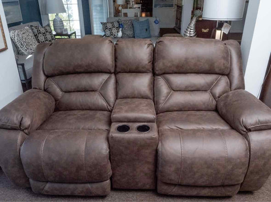 Home Stretch Brown Felt Upholstered Power Reclining Loveseat