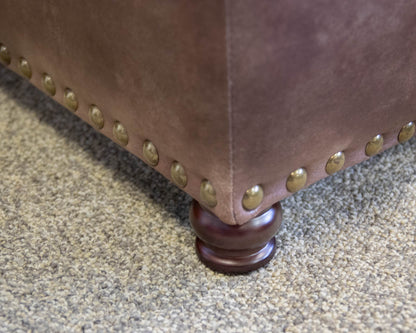 Pair of Faux Leather Tufted Storage Ottomans in Coffee with Nailhead Trim
