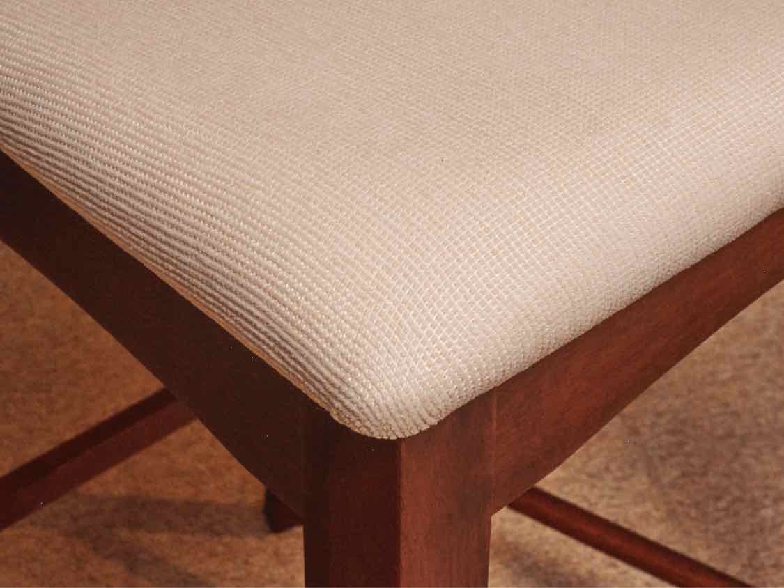 Pair Of Dark Stained Ash Cream Fabric Cushion Counter Stools