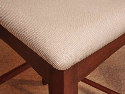 Pair Of Dark Stained Ash Cream Fabric Cushion Counter Stools