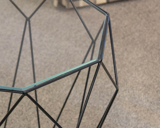 Roche Bobois 'Precious ' Glass Top Octagon Side Table with Black Wire Base
