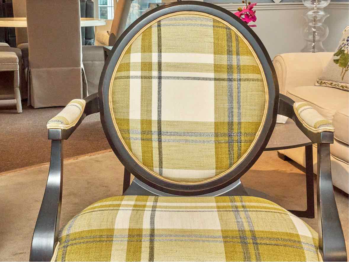 Pair of Ralph Lauren Chairs in Chartreuse Green & Ivory Plaid Upholstery