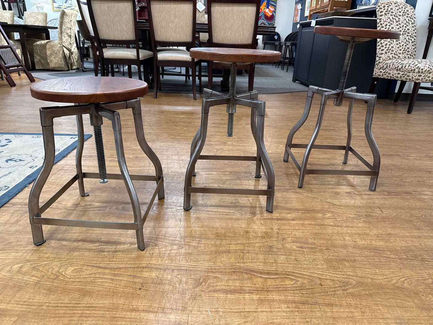 Set Of 3 Industrial Style Adjustable Counter Stools