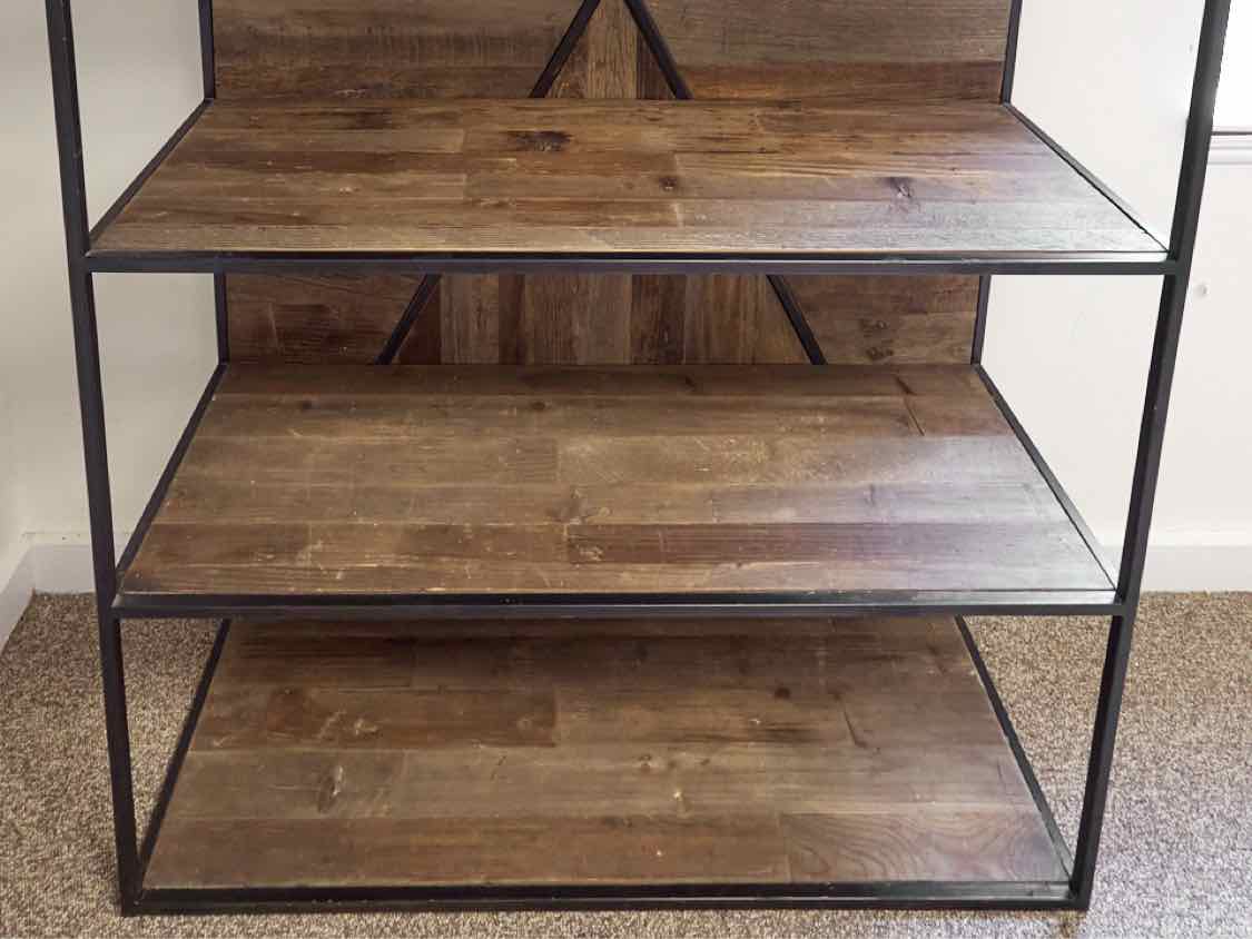 Industrial Metal & Wood Four Shelf Bookcase