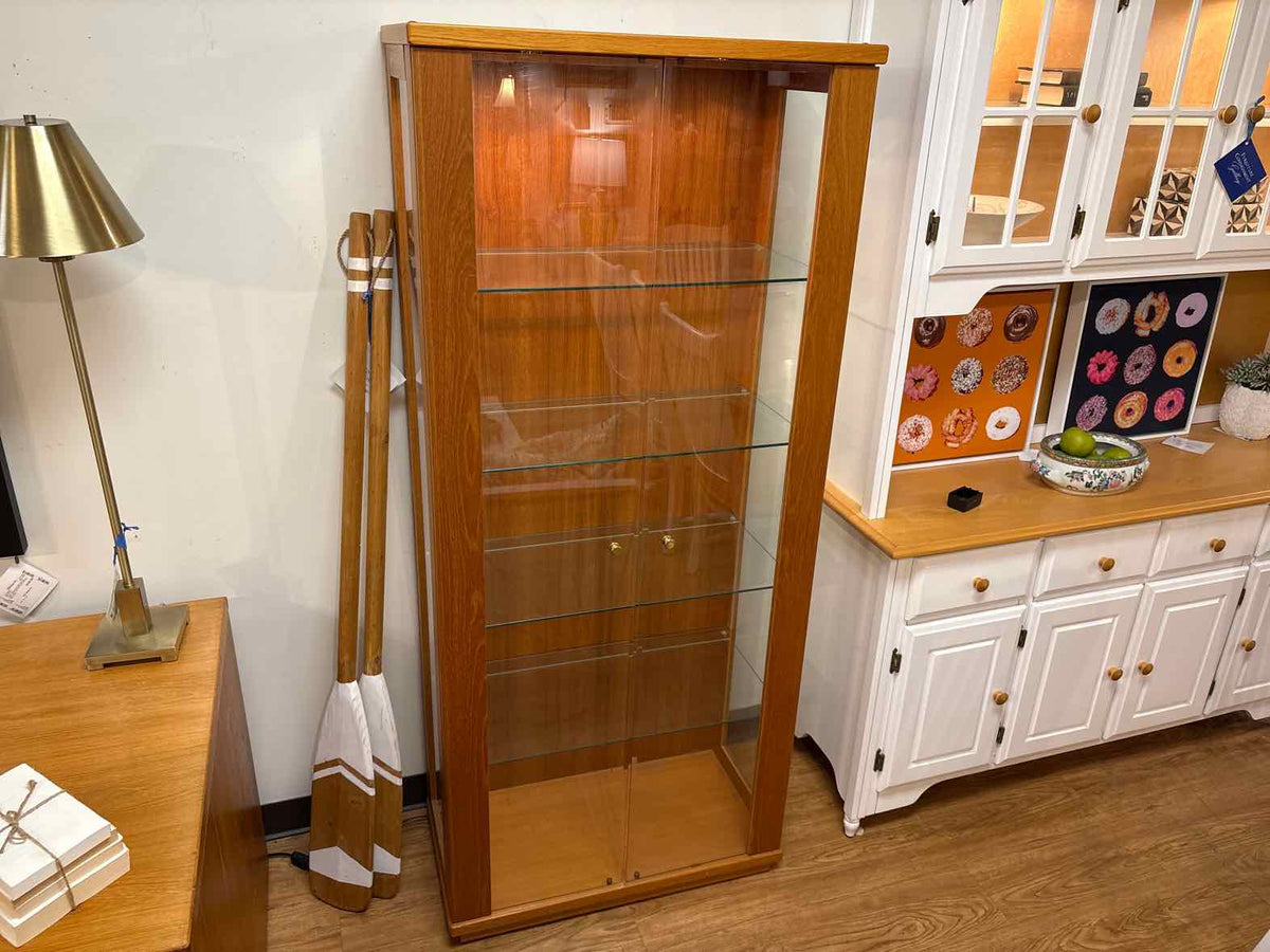 Lighted Teak Display Cabinet
