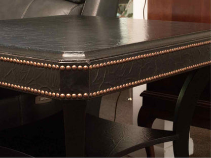 Ethan Allen Black Leather Wrapped Nailhead Trim Round  Accent Table
