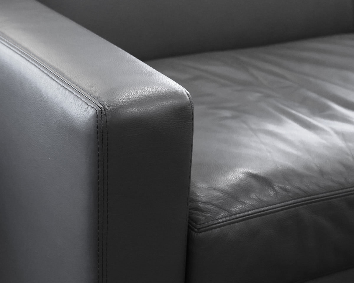 Lee Industries Two-Cushion Gray Leather Couch
