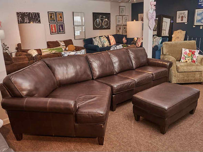 Flexsteel Espresso Brown Bonded Leather Sofa With Cuddle Corner  & Ottoman