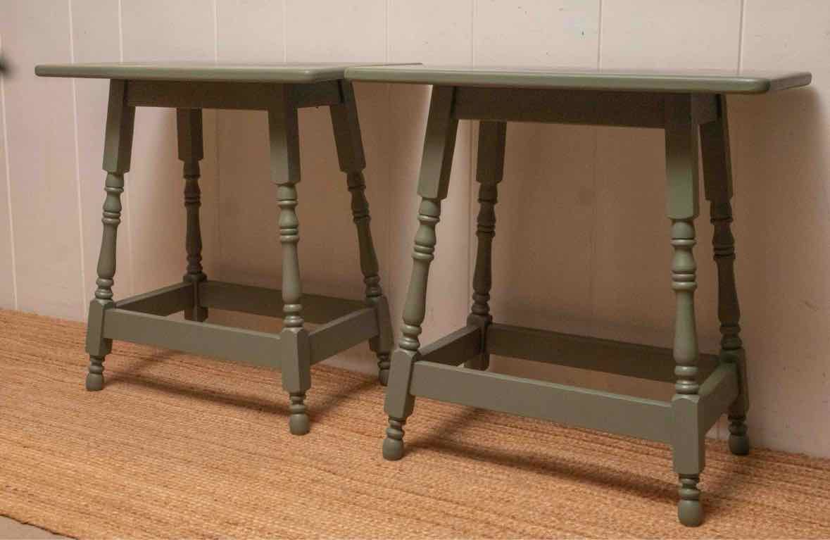 Pair of Vermont Maple Side Tables in  Eucalyptus Green Finish