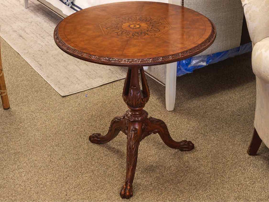 Maitland Smith Round Mahogany Pie Crust Inlaid Accent Table