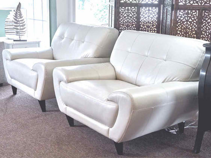 Pair of Rooms To Go 'Cindy Crawford' Ivory Leather Chairs