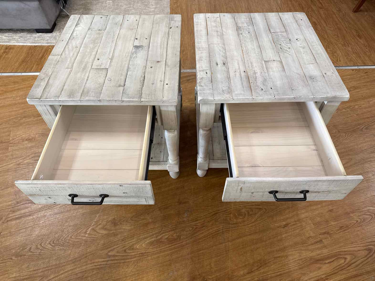 Pair of Whitewash Reclaimed Wood Side Tables
