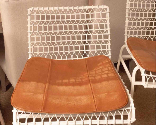 Set Of 3 Crate & Barrel  White Finish Metal Counter Stools With Leather Pads