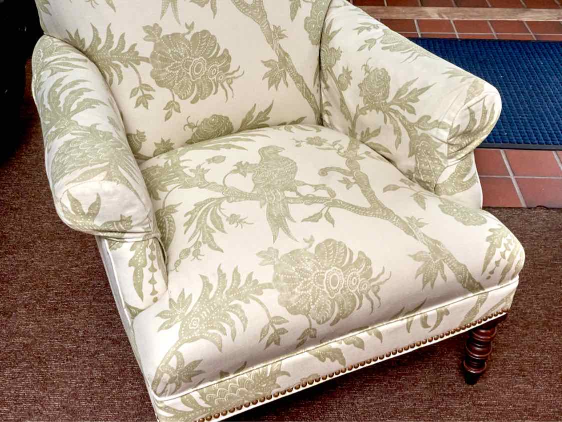 Upholstered Accent Chair In Cream & Chartreuse Design & Nailhead Trim