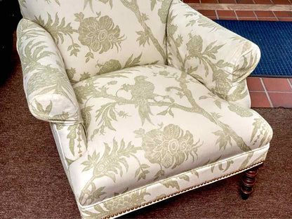 Upholstered Accent Chair In Cream & Chartreuse Design & Nailhead Trim