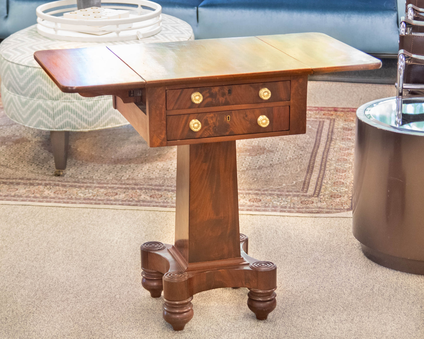 Flame Mahogany Two Drawer Drop Leaf Side Table