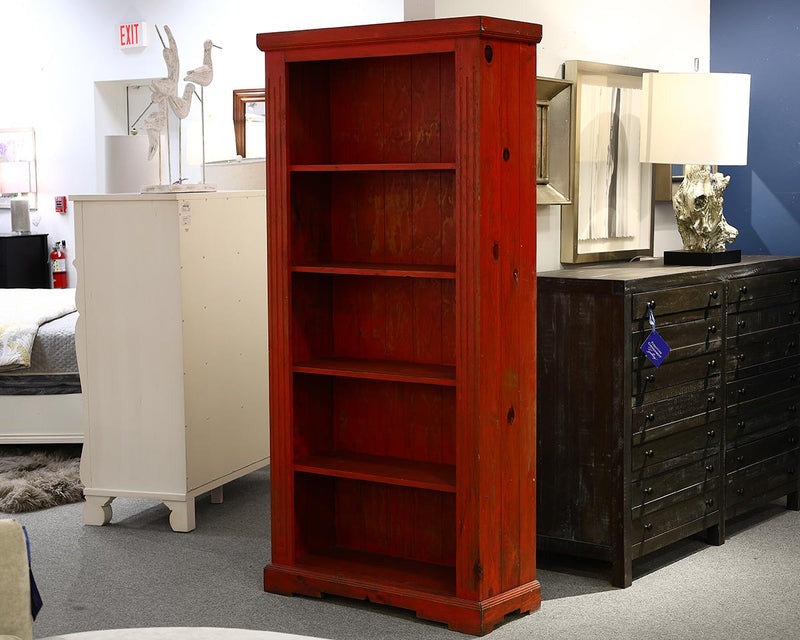 Tall Rustic Bookcase in Red Washed Stain Finish