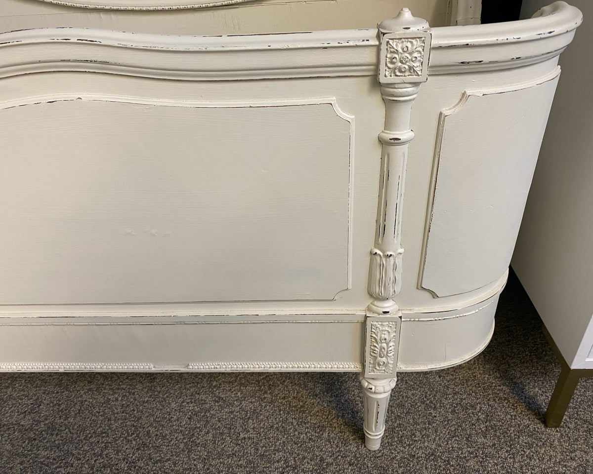 Pair of White French Twin Beds with Curved Footboard