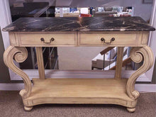Scrolled Base Console in Antique Yellow with Black Faux Marble Top