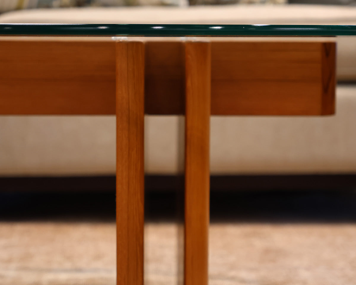 Mid-Century Modern Oval Glass Top Teak Cocktail Table Designed by Gustav Gaarde