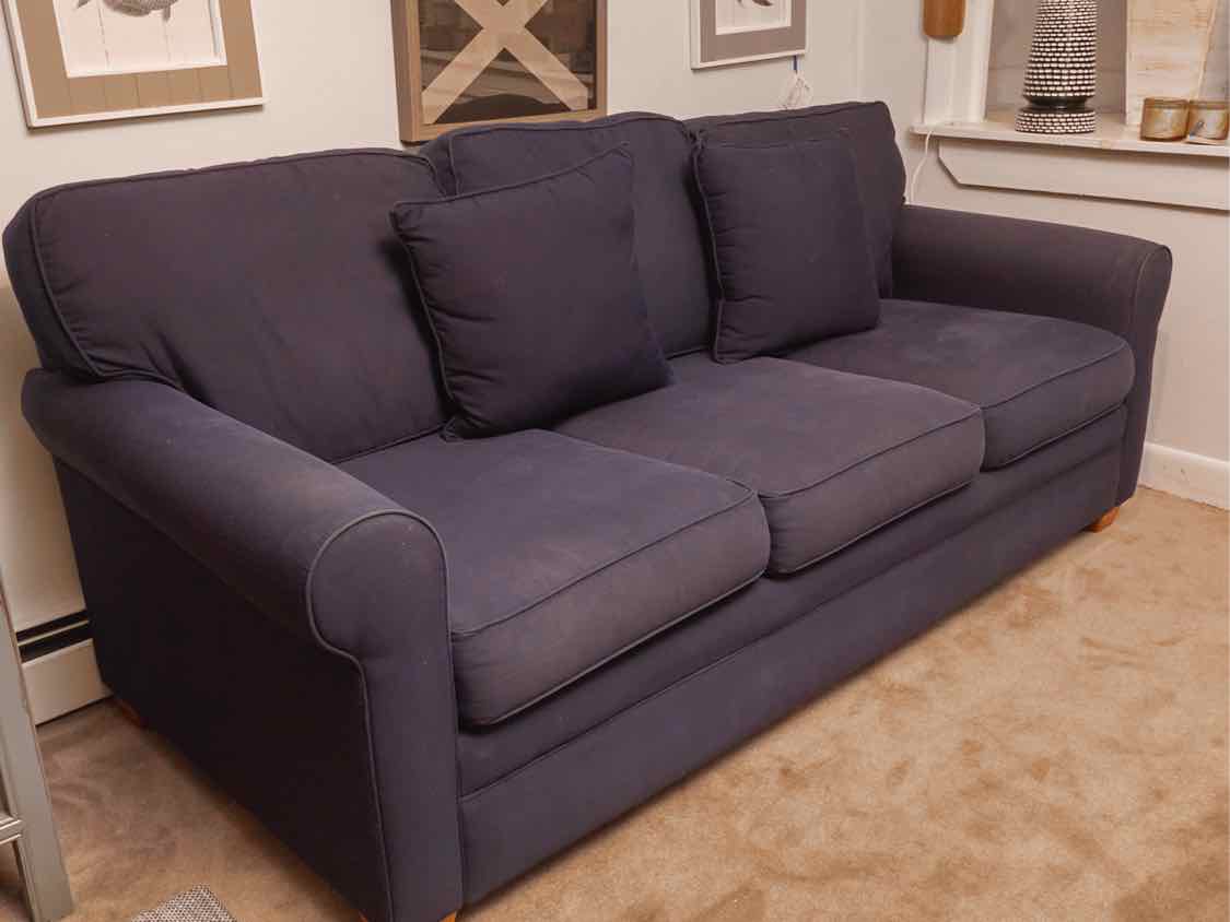 Navy Blue Cotton Canvas Fabric 3 Cushion Sock Arm Sofa