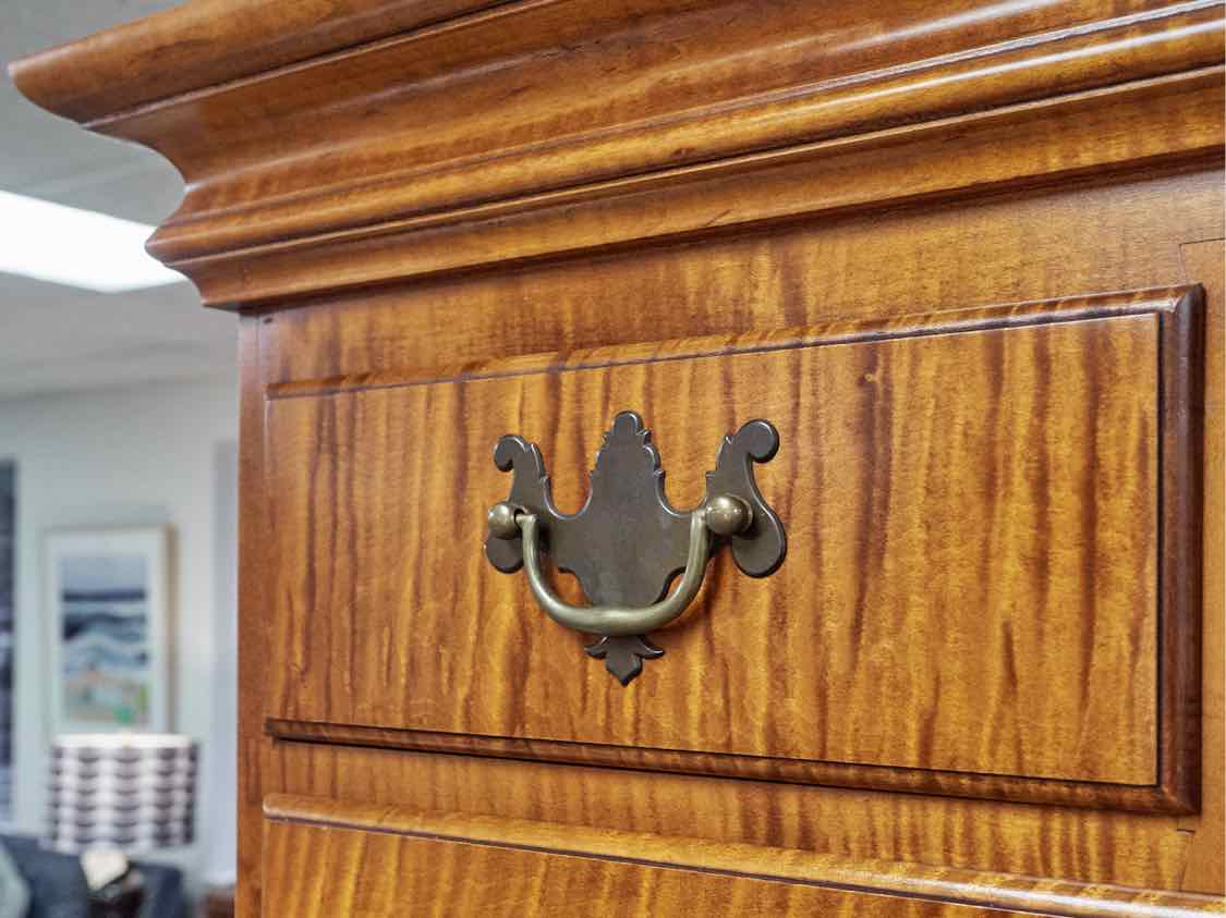 Eldred Wheeler Flat Top Highboy in Tiger Maple