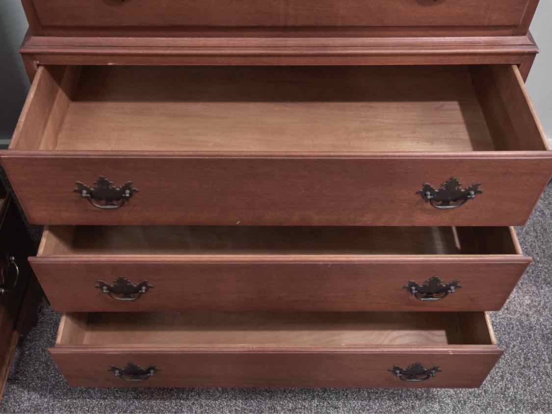 Tall Chest-on-Chest in Heirloom Cherry Finish with Brass Pulls