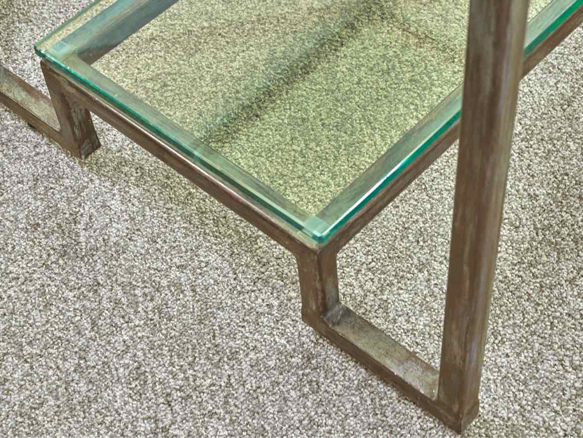 Square Glass Top Side Table with Rustic Pewter Metal Base