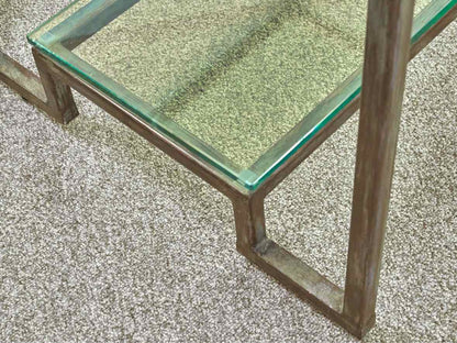 Square Glass Top Side Table with Rustic Pewter Metal Base