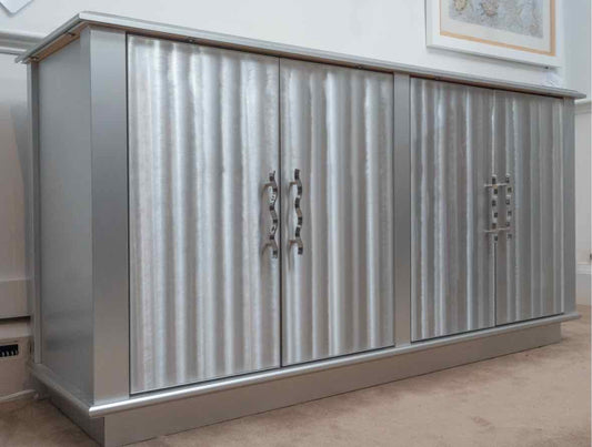 Buffet Globe Silver Finish 4 Metal  Door  Sideboard