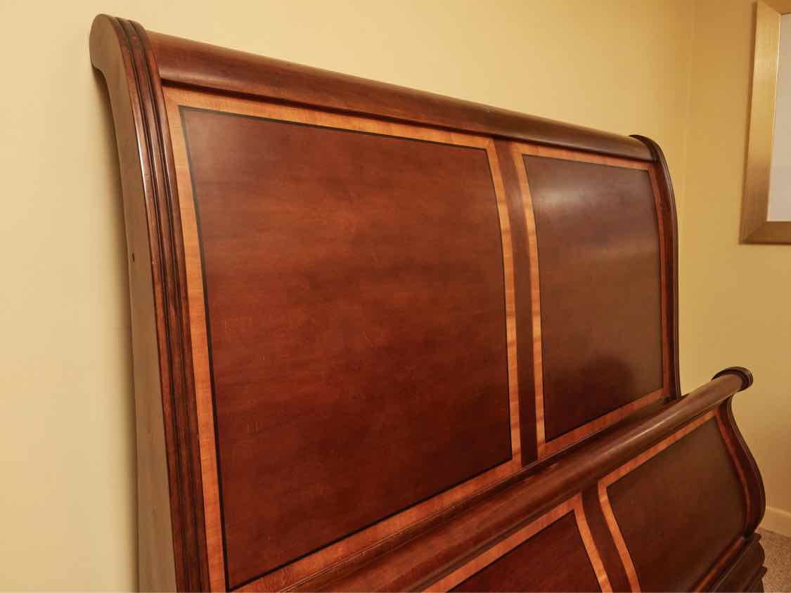 Cherry With Inlay Accent Sleigh Queen Bed Includes Wooden Siderails
