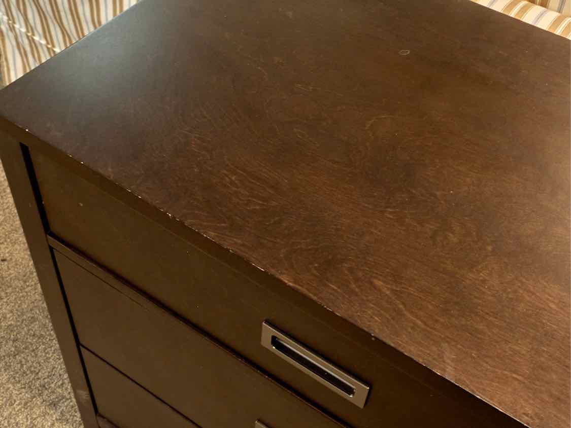 Crate & Barrel Dark Finish 6-Drawer Double Dresser with Campaign Pulls