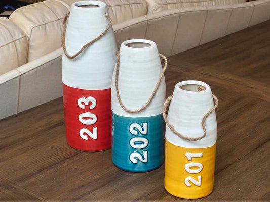 Set Of 3 Ceramic Buoys With Jute Handles