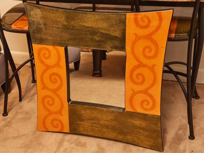 Lacquer Top  Console By Lara Moore  ,  Mirror, (3) Counter  Stools Metal Legs