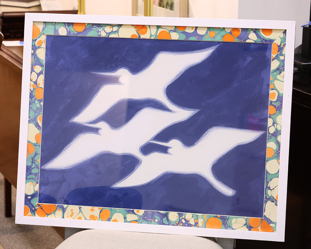 "Egrets Flight II" Print in White Shadowbox Frame