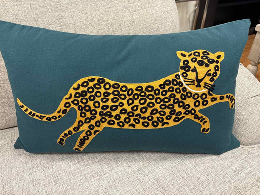 Rifle Paper Embroidered Leopard Accent Pillow