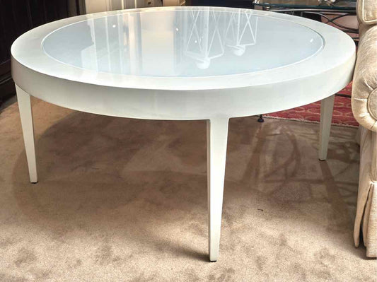 Century Furniture Round White  Metal Frame White Opaque Glass  Cocktail Table
