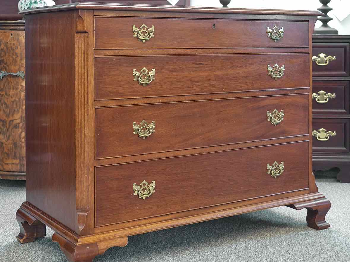 Mahogany 4 Drawer Chest with Brass Chippendale Hardware Pulls
