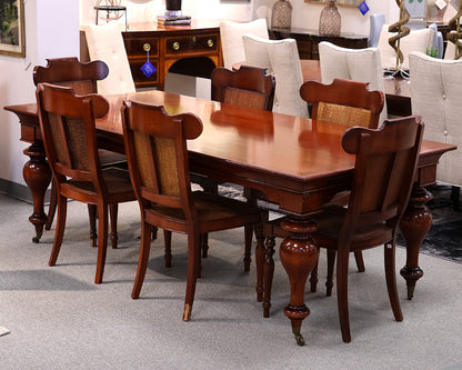 Grange Cherry Dining Table & Set of 6 Chairs with Rattan Seat & Back Panels