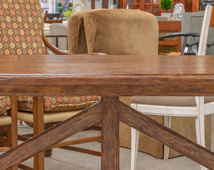 English Oak Trestle Harvest Dining Table