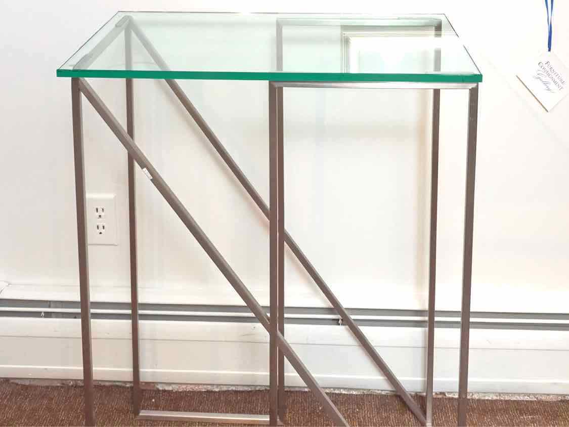 Contemporary Glass Top Chrome Base Entrance Accent Table