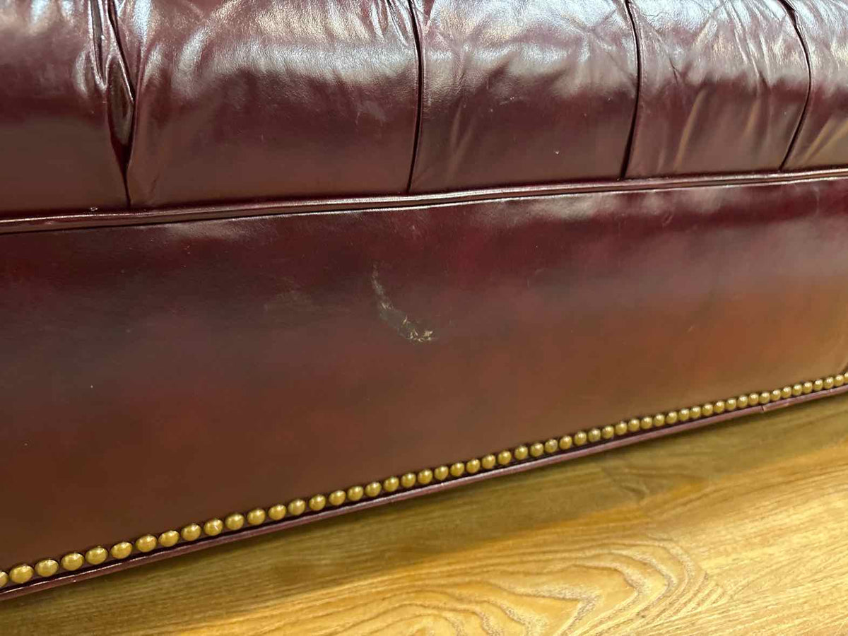 Burgundy Tufted Leather Chesterfield Sofa
