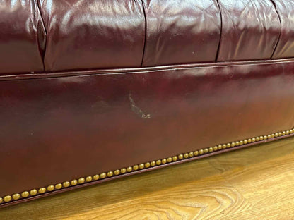 Burgundy Tufted Leather Chesterfield Sofa