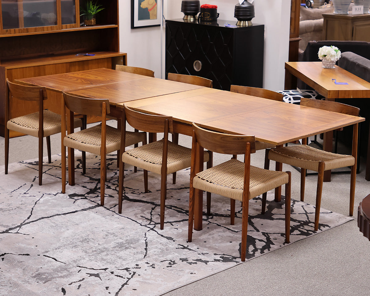 Mid Century Teak Dining Table & Set of (8) Dining Chairs